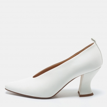 Pre Owned Bottega Veneta White Leather Almond-Toe Pumps Size 38