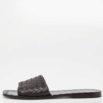 Pre Owned Bottega Veneta Brown Intrecciato Leather Flat Slides Size 36