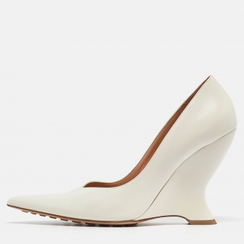 Pre Owned Bottega Veneta White Leather Wedge Pointed Toe Pumps Size 41