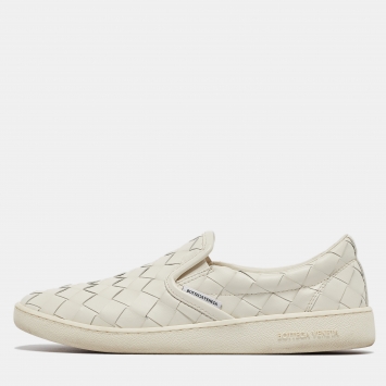 Pre Owned Bottega Veneta Off White Intrecciato Leather Sawyer Sneakers Size 39