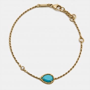 Pre Owned Boucheron Serpent Boheme Turquoise Diamond 18k Yellow Gold XS Model Bracelet