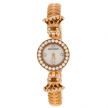 Pre Owned Boucheron Mother of Pearl Diamond & 18k Rose Gold Ma Jolie Women's Wristwatch 18MM
