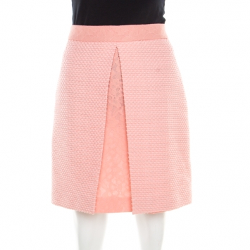Pre Owned Boutique Moschino Pink Textured Jacquard and Floral Lace Layered Skirt M