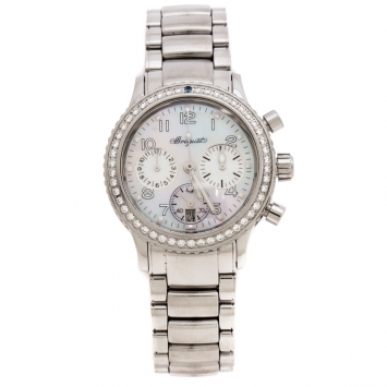 Pre Owned Breguet Mother of Pearl Stainless Steel Diamonds Transaltantique Type XX Ref.4821 Women's Wristwatch 33 mm