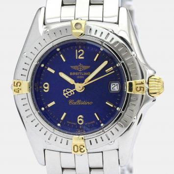 Pre Owned Breitling Blue 18K Yellow Gold And Stainless Steel Callistino B52045.1 Women's Wristwatch 28 mm