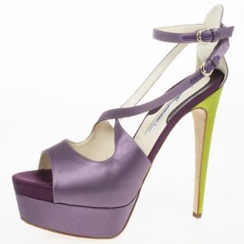 Pre Owned Brian Atwood Purple Satin Alexie Platform Sandals Size 39
