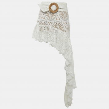 Pre Owned Bronx & Banco White Lace Belted Asymmetric Mini Skirt XS