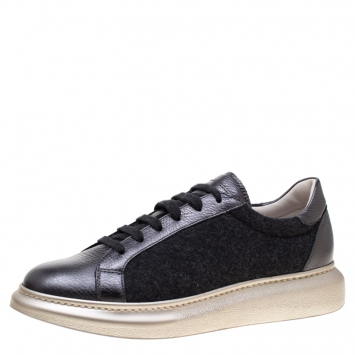 Pre Owned Brunello Cucinelli Dark Grey Wool And Leather Platform Sneakers Size 39