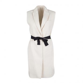Pre Owned Brunello Cucinelli Beige Cotton Belted Sleeveless Long Coat S