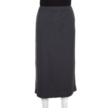 Pre Owned Brunello Cucinelli Grey Wool Embellished Side Seam Detail Midi Skirt XL