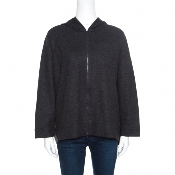 Pre Owned Brunello Cucinelli Dark Grey Cashmere Zip Front Hoodie  XXL