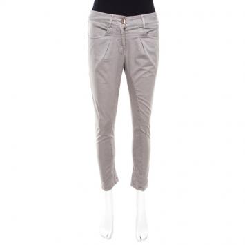 Pre Owned Brunello Cucinelli Grey Overdyed Cotton Stretch Skinny Trousers S