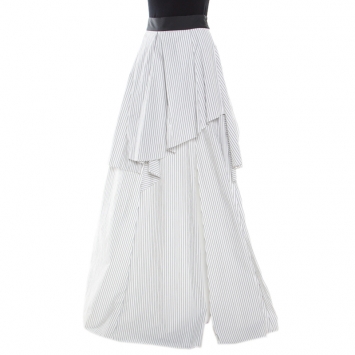 Pre Owned Brunello Cucinelli White Pinstriped Cotton Poplin Layered Vince Maxi Skirt M