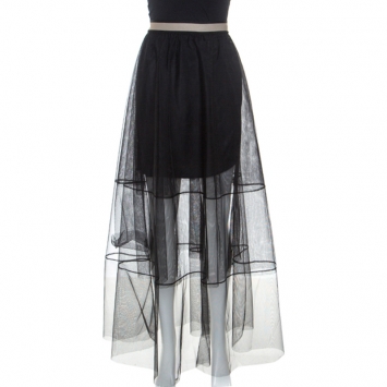Pre Owned Brunello Cucinelli Black Tulle Tiered Maxi Skirt M