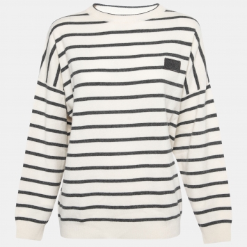Pre Owned Brunello Cucinelli Off White Striped Wool & Cashmere Jumper L