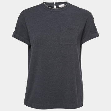 مملوكة مسبقًا Brunello Cucinelli Black Jersey Embellished Round Neck T-Shirt M