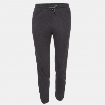 Pre Owned Brunello Cucinelli Grey Cotton Knit Sequin Detail Joggers XS