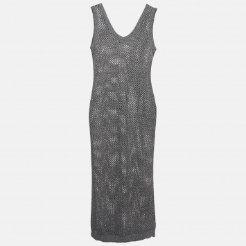Pre Owned Brunello Cucinelli Grey Sequin Embellished Open Knit Maxi Dress M