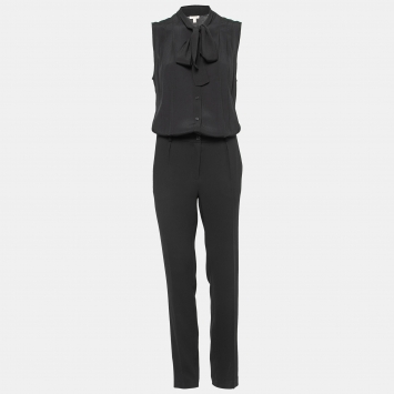 Pre Owned Burberry Brit Black Crepe Neck-Tie Sleeveless Jumpsuit M