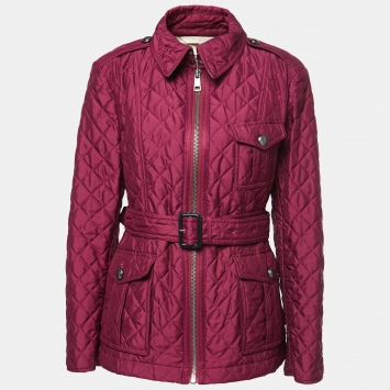 Pre Owned Burberry Brit Purple Synthetic Belted Quilted Jacket XL