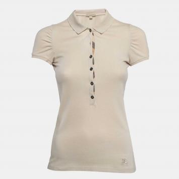 Pre Owned Burberry Brit Beige Cotton Pique Polo T-Shirt XS