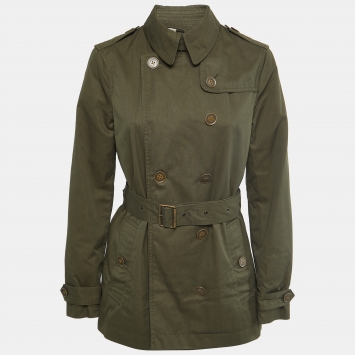 Pre Owned Burberry Brit Military Green Cotton Double Breasted Belted Coat M