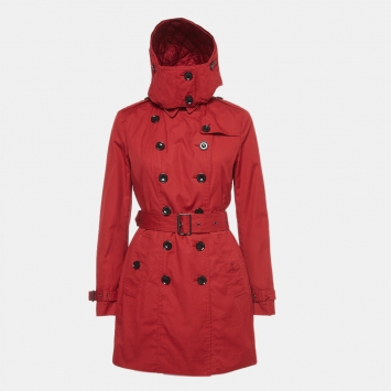 Pre Owned Burberry Brit Red Cotton Double Breasted Belted Trench Coat S