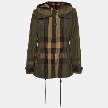 Pre Owned Burberry Brit Green Checked Nylon Parka Jacket M