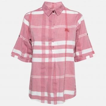 Pre Owned Burberry Brit Pink Checked Cotton Buttoned Tunic L
