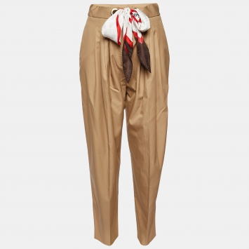 Pre Owned Burberry London Dark Beige Cotton Scarf Detail Pleated Trousers S