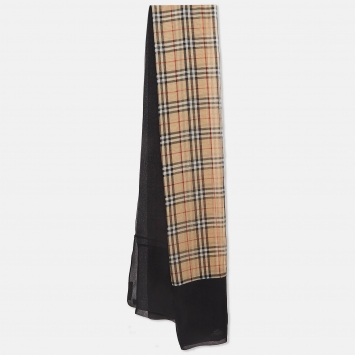 Pre Owned Burberry London Beige/Black Checked Silk Scarf