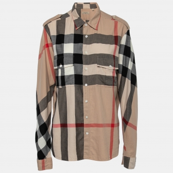 Pre Owned Burberry London Beige Check Print Cotton Double-Pocket Shirt M  