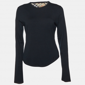 Pre Owned Burberry Black Cotton Nova Check Patch Long Sleeve T-Shirt M