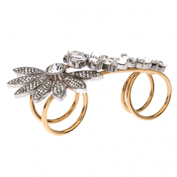 Pre Owned Burberry Gold Tone Daisy Crystal Double Ring