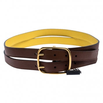 Pre Owned Burberry Brown/Yellow Leather Lynton Double Strap Belt 85CM