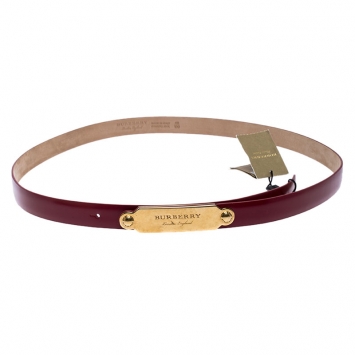 Pre Owned Burberry Red Leather Reese Slim Belt 100CM