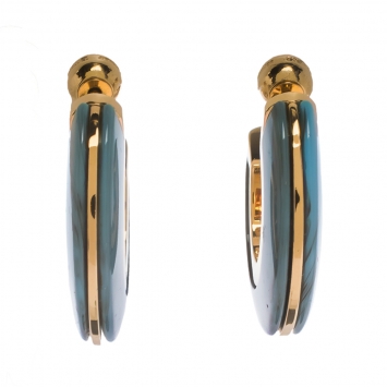 Pre Owned Burberry Blue Marbled Resin Gold Tone Hoop Earrings