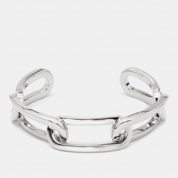 Pre Owned Burberry Chain Silver Tone Cuff Bracelet