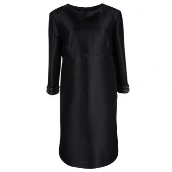 Pre Owned Burberry London Black Embellished Sleeve Detail Shift Dress M