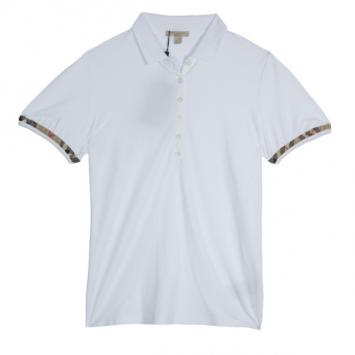 Pre Owned Burberry Brit Cream Checked Cuff Polo Top L