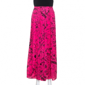Pre Owned Burberry Pink Doodle Printed Silk Neckar Maxi Skirt L