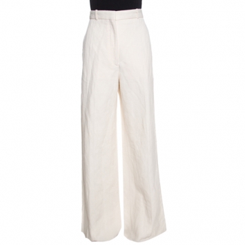 Pre Owned Burberry Off White Linen Cotton Blend Wide Leg Pants M