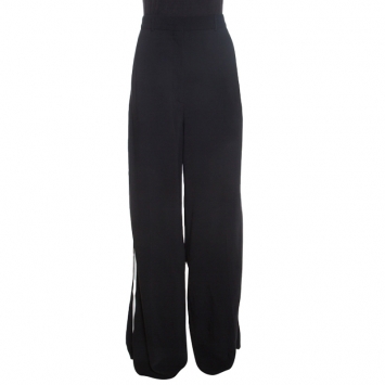 Pre Owned Burberry Monochrome Stretch Crepe Wide Leg High Waist Trousers L