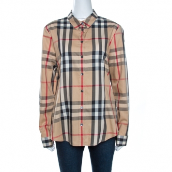 Pre Owned Burberry Brit Beige Nova Check Button Front Shirt XL