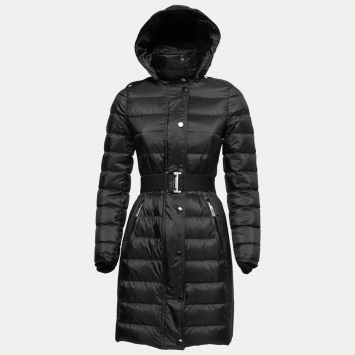 Pre Owned Burberry Black Synthetic Belted Quilted Puffer Jacket XS