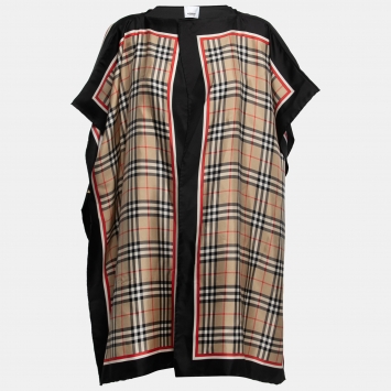 Pre Owned Burberry Archive Beige Vintage Check Silk Cape OS