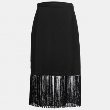 Pre Owned Burberry Black Mohair Wool Fringed Skirt M
