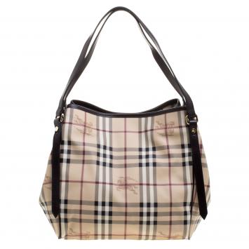 Pre Owned Burberry Choco Haymarket Check PVC Small Canterbury Tote