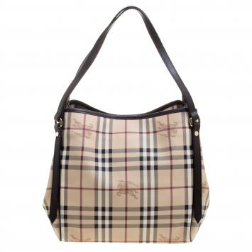 Pre Owned Burberry Choco Haymarket Check PVC Small Canterbury Tote