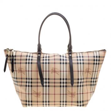 Pre Owned Burberry Brown Haymarket Check PVC Medium Salisbury Tote